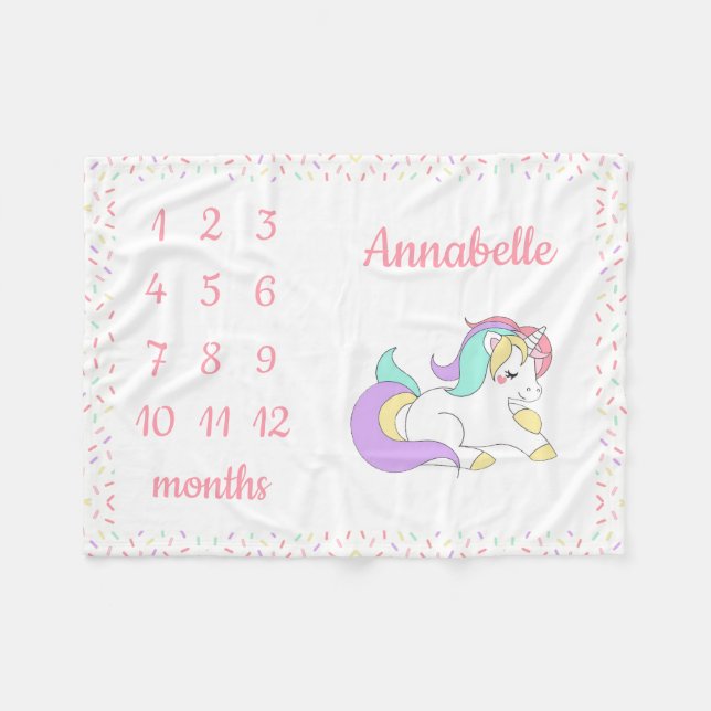Cobertor De Velo Unicorn Sprinkle Milestone Mensal (Frente (Horizontal))