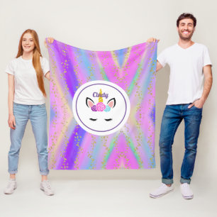 Cobertor De Velo Unicórnio Colorido Dourado Personalizado