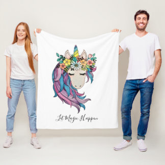 Cobertor De Velo Unicórnio Com Flores Selvagens Em Aquarela