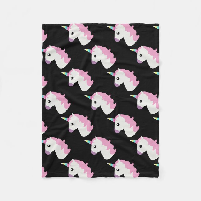 Cobertor De Velo Unicórnio Emoji (fundo preto) (Frente)