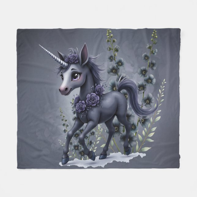 Cobertor De Velo unicórnio estilizado em esplendor floral. (Frente (Horizontal))