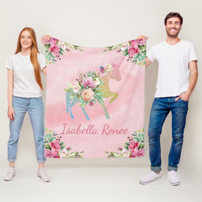 Cobertor De Velo Unicórnio floral personalizado do brilho do (In Situ)