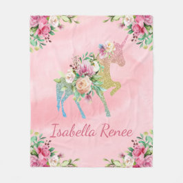 Cobertor De Velo Unicórnio floral personalizado do brilho do