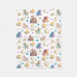 Cobertor De Velo Unicorns & Fairytale Castle - Fantasy Kids Bedding