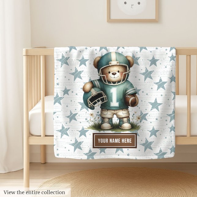 Cobertor De Velo Ursinho americano de futebol para meninos pequenos (Personalized football teddy bear blanket, ideal for boy birthday gift and nursery decor.)
