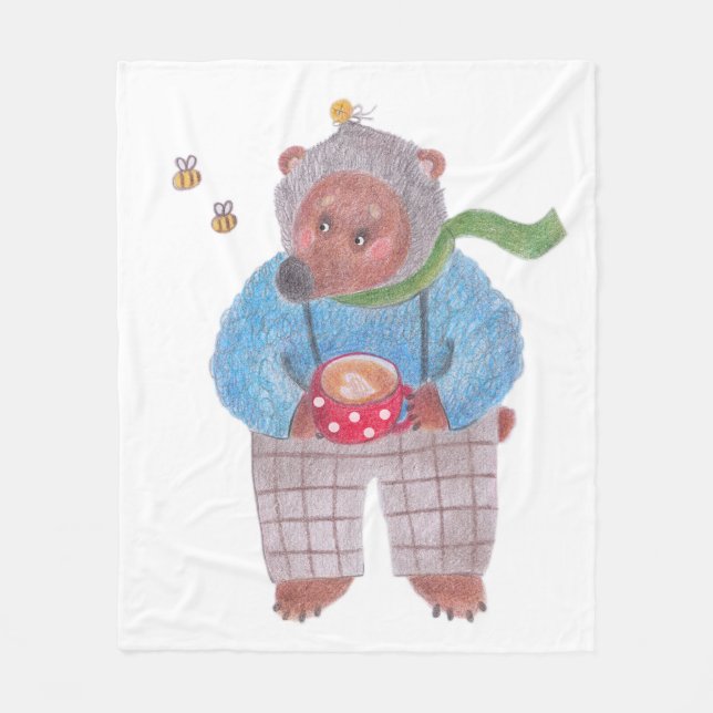 Cobertor De Velo Urso, abelhas e cappuccino (Frente)