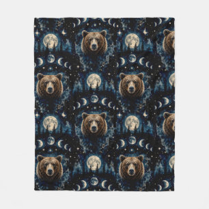 Cobertor De Velo Urso ao Luar Padrão Aquarela   Floresta Celestial