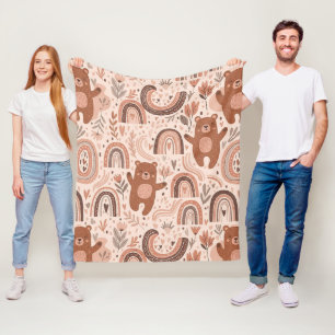 Cobertor De Velo Urso Boho Arco-íris Marrom Bege Blush