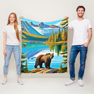 Cobertor De Velo Urso de Montanha: Arte de Reflexão do Lago