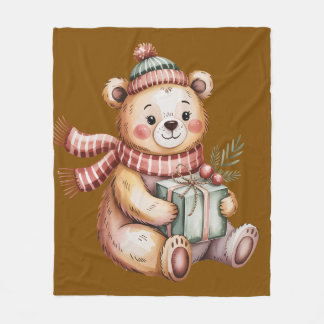 Cobertor De Velo Urso de pelúcia de Natal fofo segurando presente e