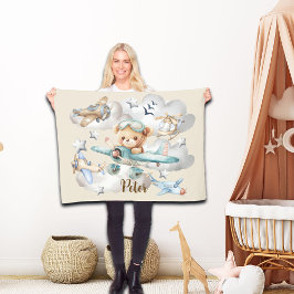 Cobertor De Velo Urso de Teddy Piloto de Nome Personalizado