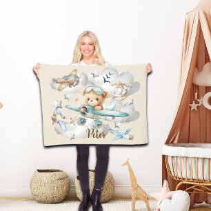 Cobertor De Velo Urso de Teddy Piloto de Nome Personalizado