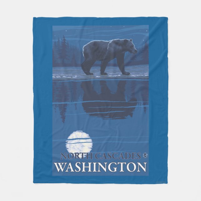 Cobertor De Velo Urso no luar - cascatas nortes, Washington (Frente)