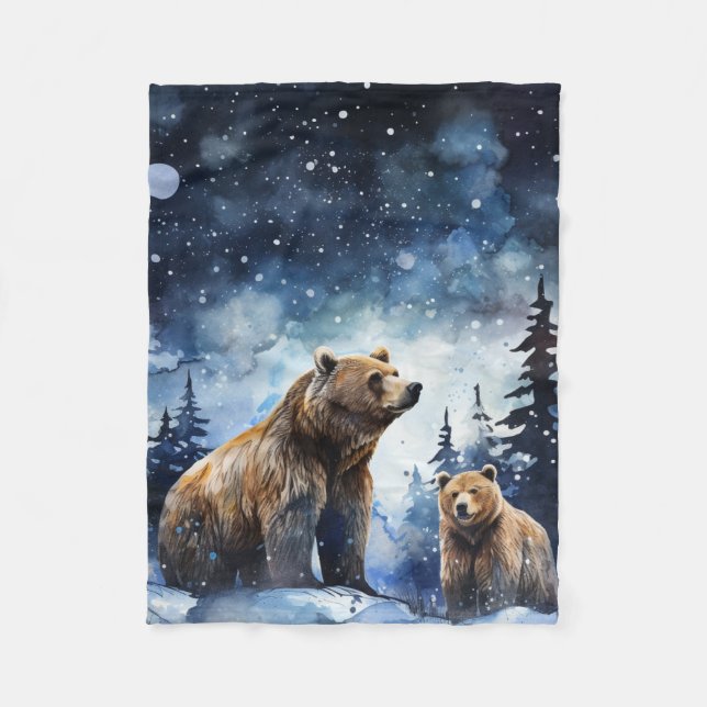 Cobertor De Velo Urso Pardo e Bebê (Frente)