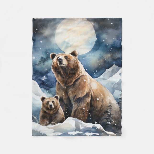 Cobertor De Velo Urso Pardo e Bebê (Frente)