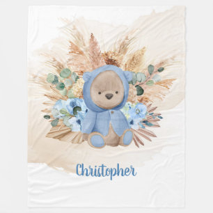 Cobertor De Velo Urso peludo-peludo-peluche pampas flores azuis
