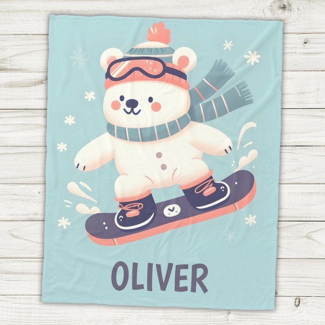 Cobertor De Velo Urso Polar Bonito num Snowboard Personalizado (Criador carregado)