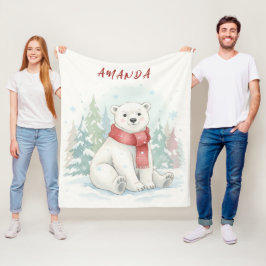 Cobertor De Velo Urso Polar de Aquarela Fofo de Inverno