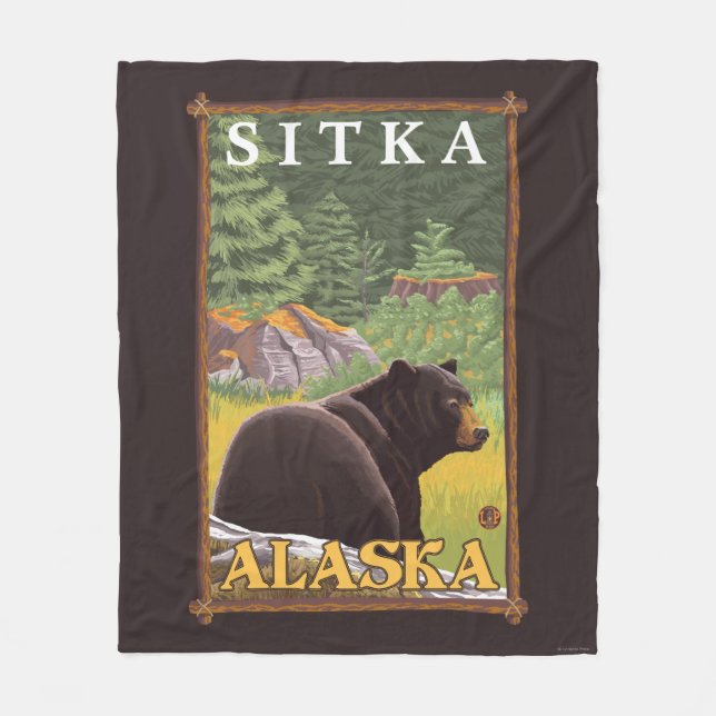 Cobertor De Velo Urso preto na floresta - Sitka, Alaska (Frente)