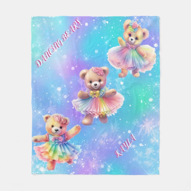 Cobertor De Velo Ursos de Teddy Dançam em vestidos arco-íris para m (Frente)