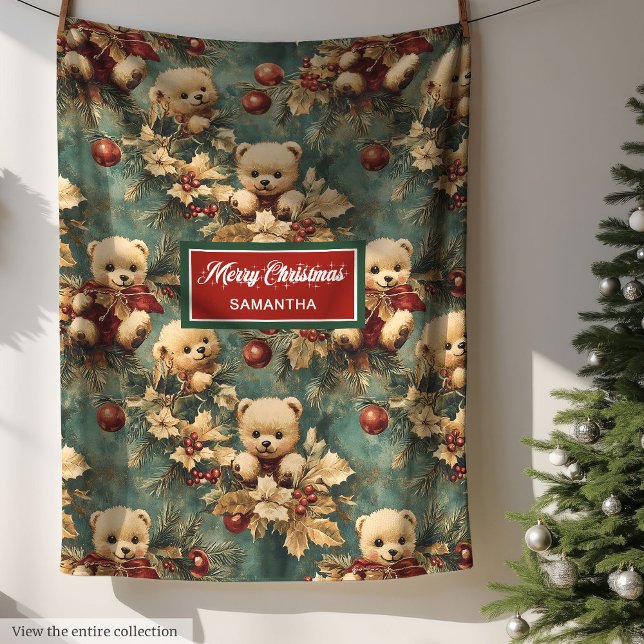 Cobertor De Velo Ursos de Teddy de Natal Bonitos Ursos de Pastel Co (Cute Christmas Teddy Bears Pastel Muted Colors Fleece Blanket)