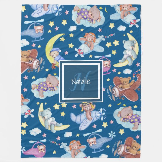 Cobertor De Velo Ursos de Teddy Sonhando com Aviões Voadores (Frente)