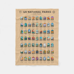 Cobertor De Velo US National Parks of America Checklist Vintage