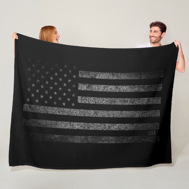 Cobertor De Velo USA American Flag Black Grunge com nome (In Situ)