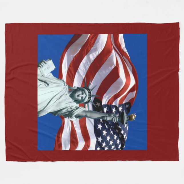 Cobertor De Velo USA Flag Lady Liberty Fleece Blanket (Frente (Horizontal))