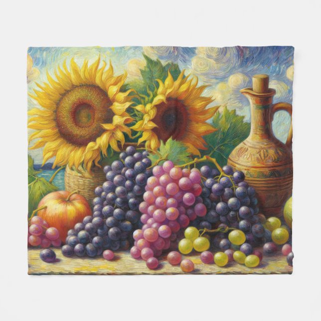Cobertor De Velo Uvas e Girassóis Pintura a óleo (Frente (Horizontal))