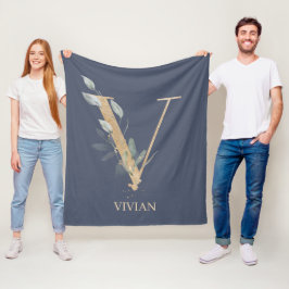 Cobertor De Velo V Monograma Floral Personalizado Fleece Blanket
