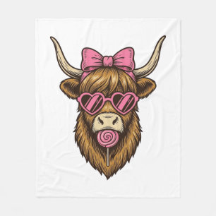 Cobertor De Velo Vaca Alta Cute com Óculos de Coração Rosa Vetor_1