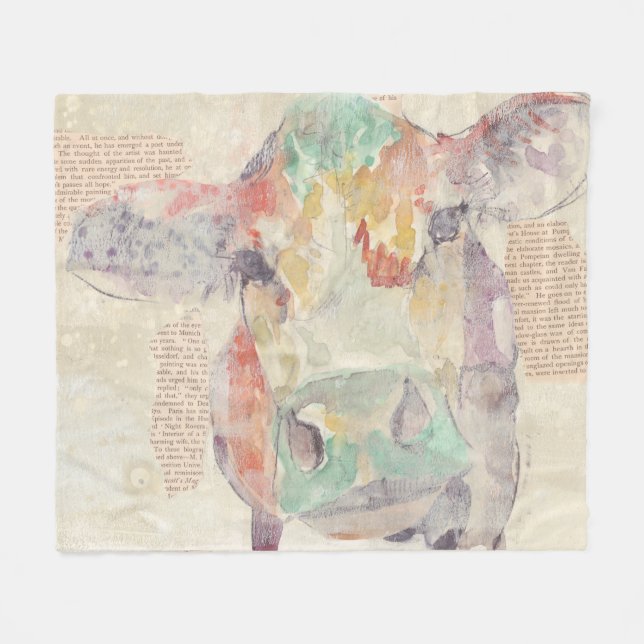 Cobertor De Velo Vaca de Colagem de Fazenda de Aquarela (Frente (Horizontal))