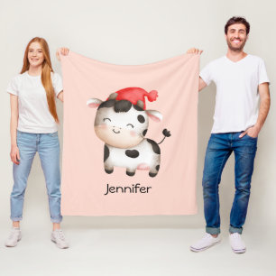 Cobertor De Velo Vaca feliz em um chapéu vermelho