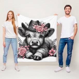 Cobertor De Velo Vaca Highland em Chapéu com Decoração Floral