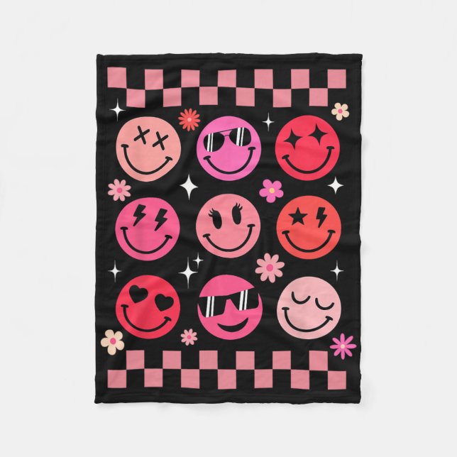Cobertor De Velo Valentine Retro Groovy Pink Happy Face  (Frente)