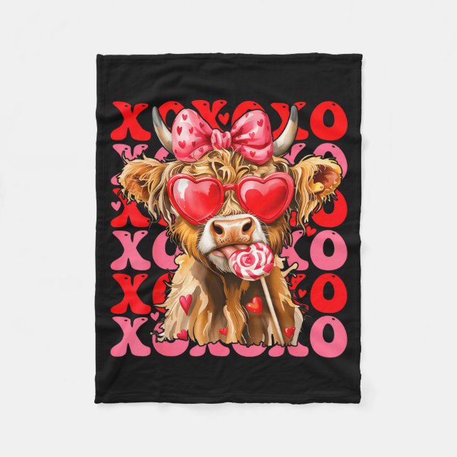 Cobertor De Velo Valentine Xoxo Highland Cow Cute Coquette Bow West (Frente)
