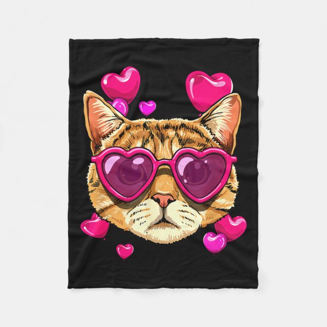 Cobertor De Velo Valentines Ca Kitten Wearing Sungl Heart Cat Lover (Frente)