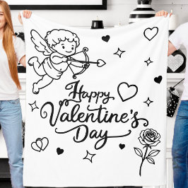 Cobertor De Velo Valentines Day Cherub & Romantic Doodle Design
