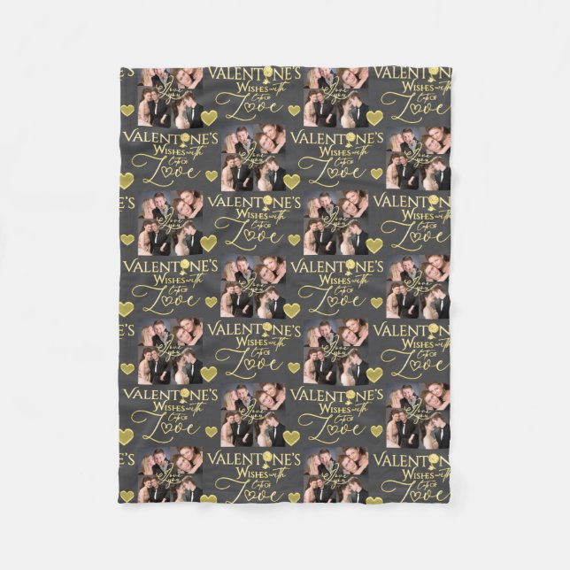 Cobertor De Velo Valentine's Day Elegant Gold Photo Collage  (Frente)