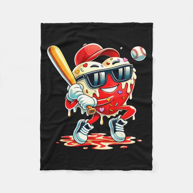 Cobertor De Velo Valentines Day Heart Baseball Drip Ice Cream Boys  (Frente)