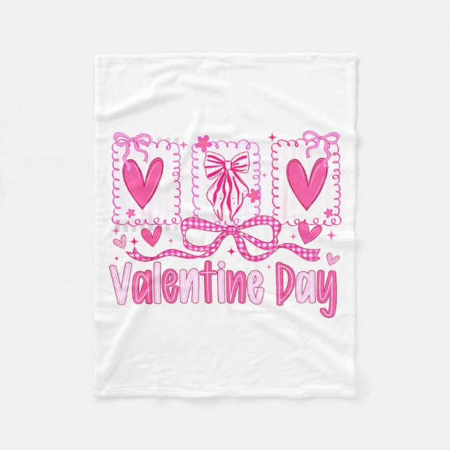 Cobertor De Velo Valentines Day Preppy Hearts Coquette Bow Women Gi (Frente)