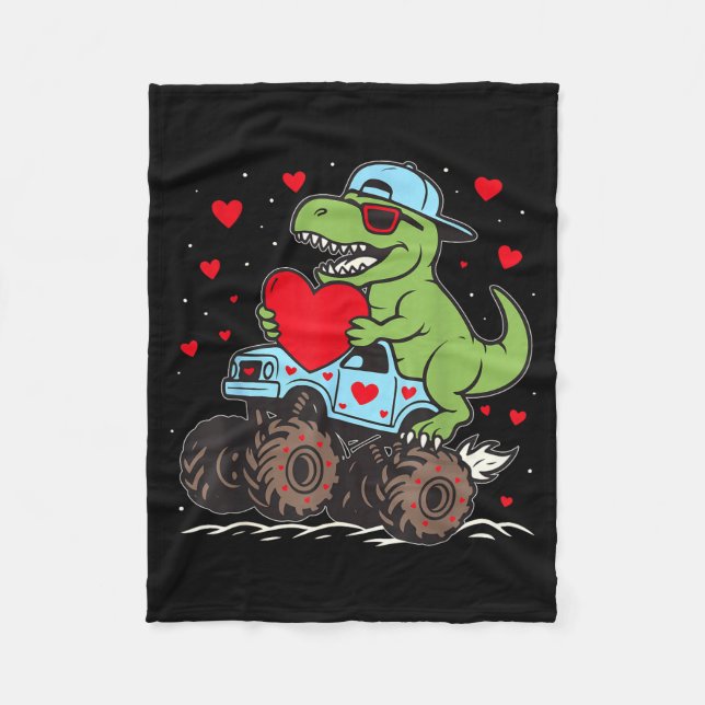 Cobertor De Velo Valentines Day T Rex Riding Monster Truck Funny To (Frente)