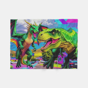 Cobertor De Velo Vamos Jogar - Dragão Verde e Dinossauro