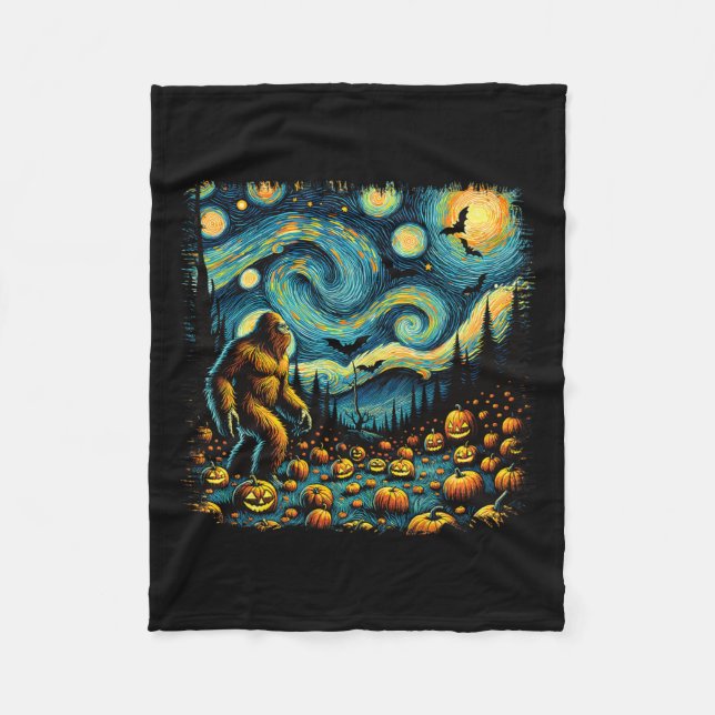 Cobertor De Velo Van Gogh Starry Night Halloween Grande Pumpkin (Frente)