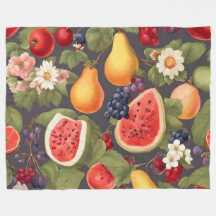 Cobertor De Velo Várias Frutas, Folhas Escovoras e Flores Maravilho