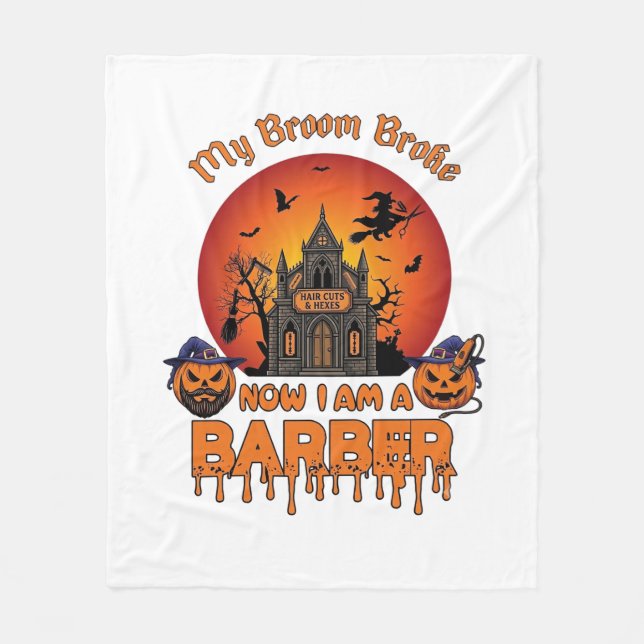 Cobertor De Velo Vassoura De Barbeiro Quebrou Abóbora De Halloween  (Frente)