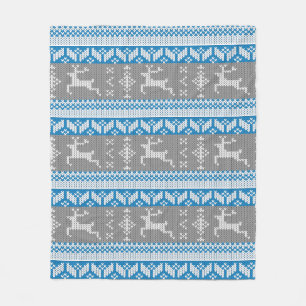 Cobertor De Velo Veado de Natal norueguês, azul e Cinza