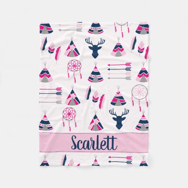 Cobertor De Velo Veado rosa-sudoeste e azul (Frente)