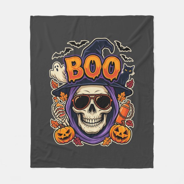 Cobertor De Velo Vector de Óculos de Sol Crânio Boo de Halloween (Frente)
